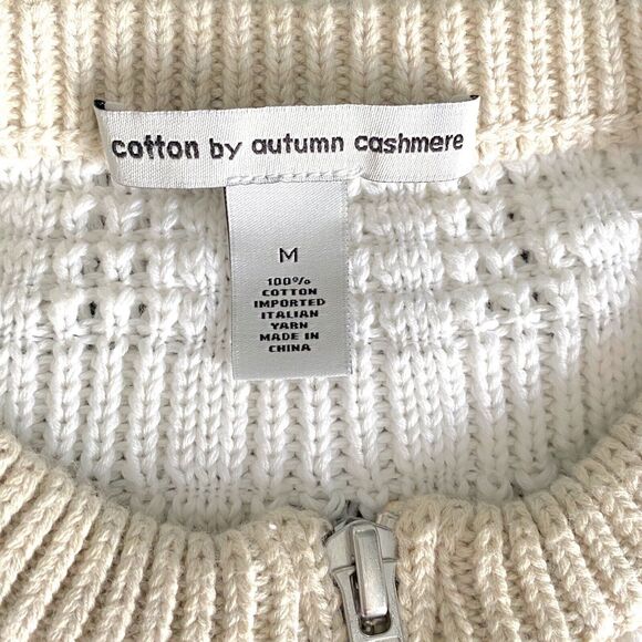 Cotton By Autumn Cashmere Womens Cardigan Knit Zip-Up Sweater Beige Cream Size M - Picture 6 of 6